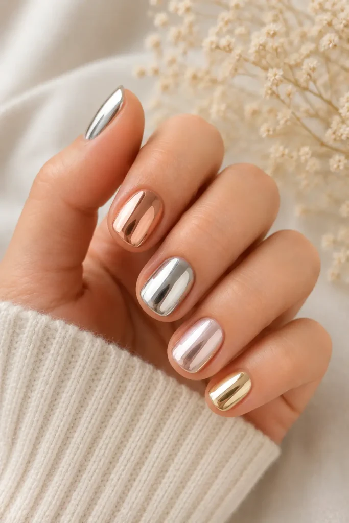 Chrome and Metallic Short Nails