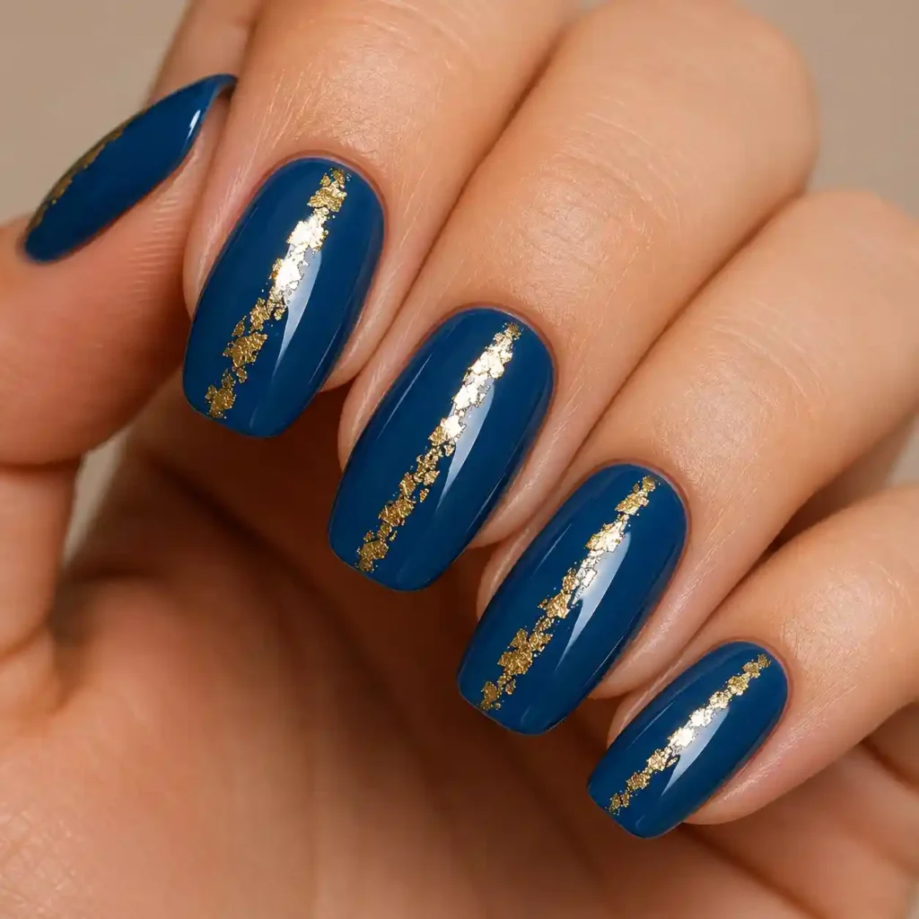Ocean Blue with Gold Foil Accents Nails