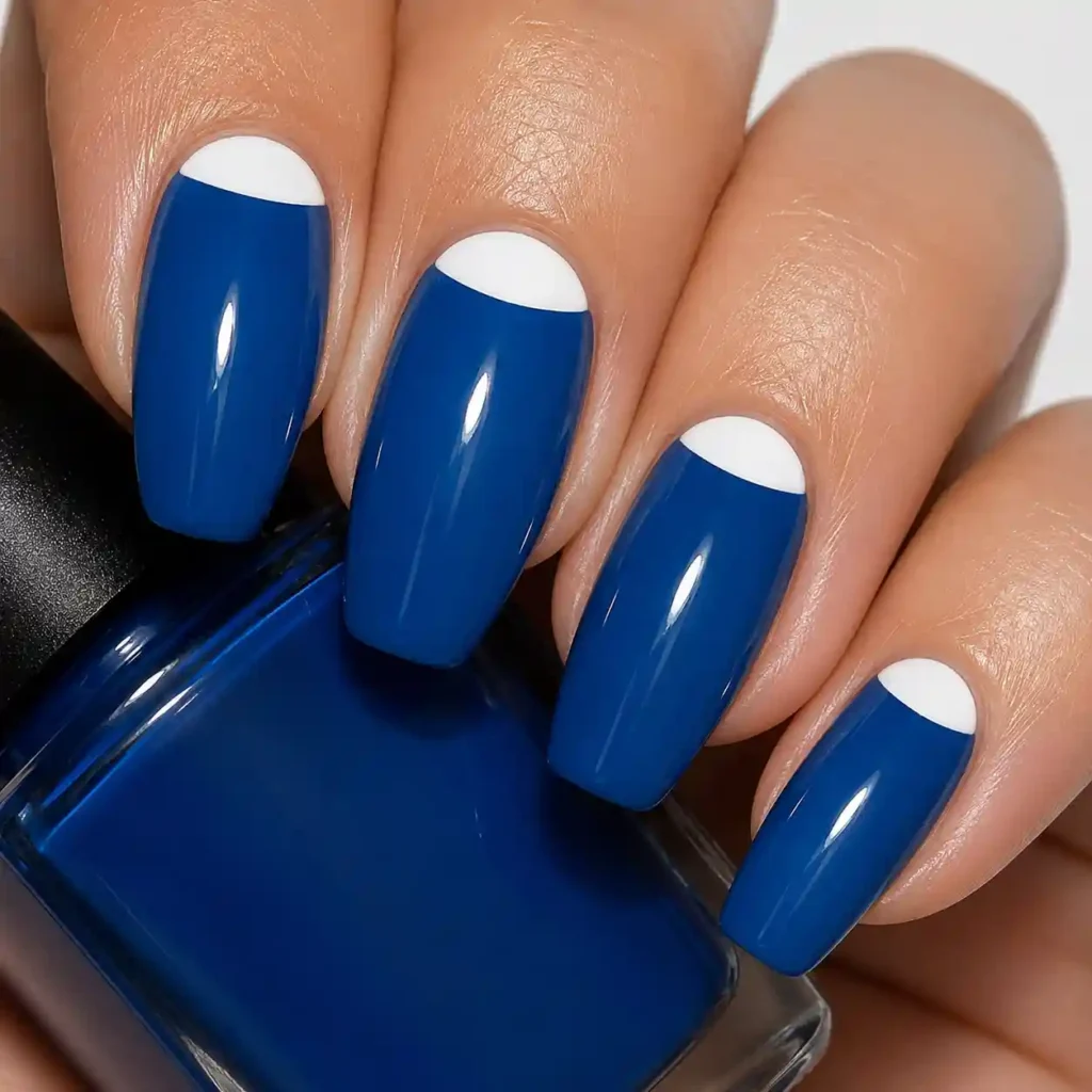 Ocean Blue with White Moon Manicure Nails
