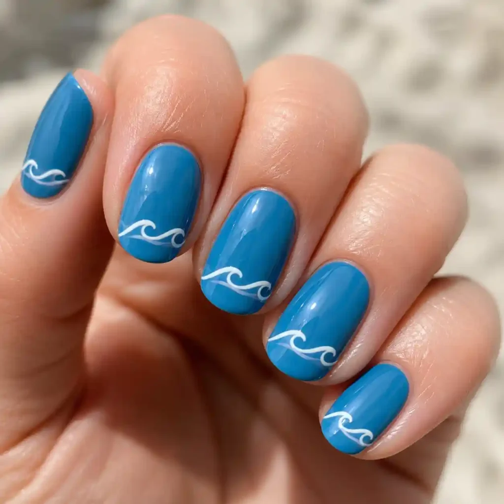 Ocean Blue with White Wave Design