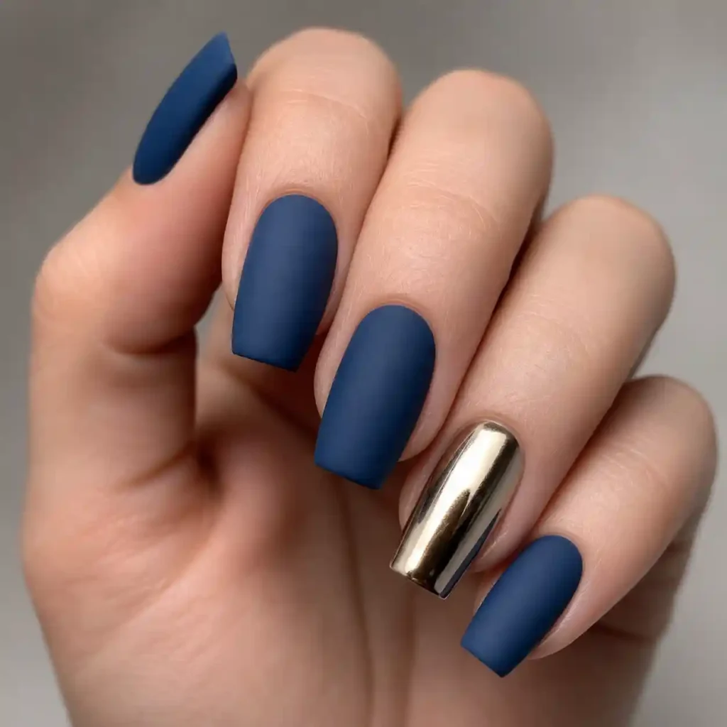 Matte Blue with Metallic Accent Nail