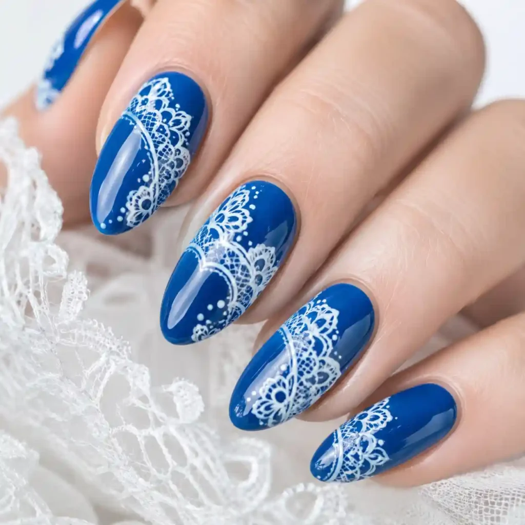 Ocean Blue with White Lace Detail
