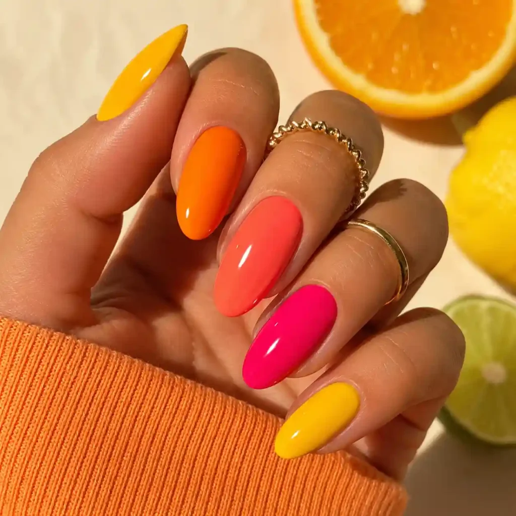 Citrus and Warm Brights nails