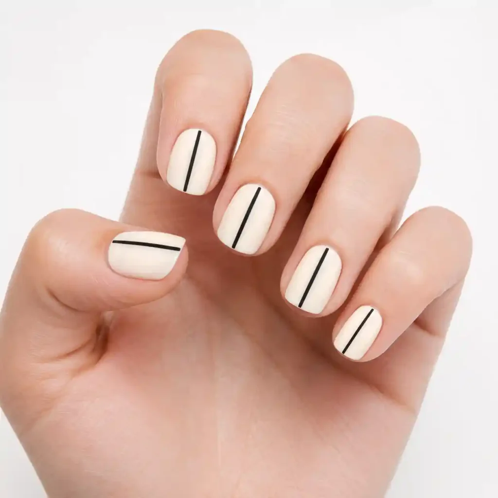 Milk White with Thin Black Line Nails