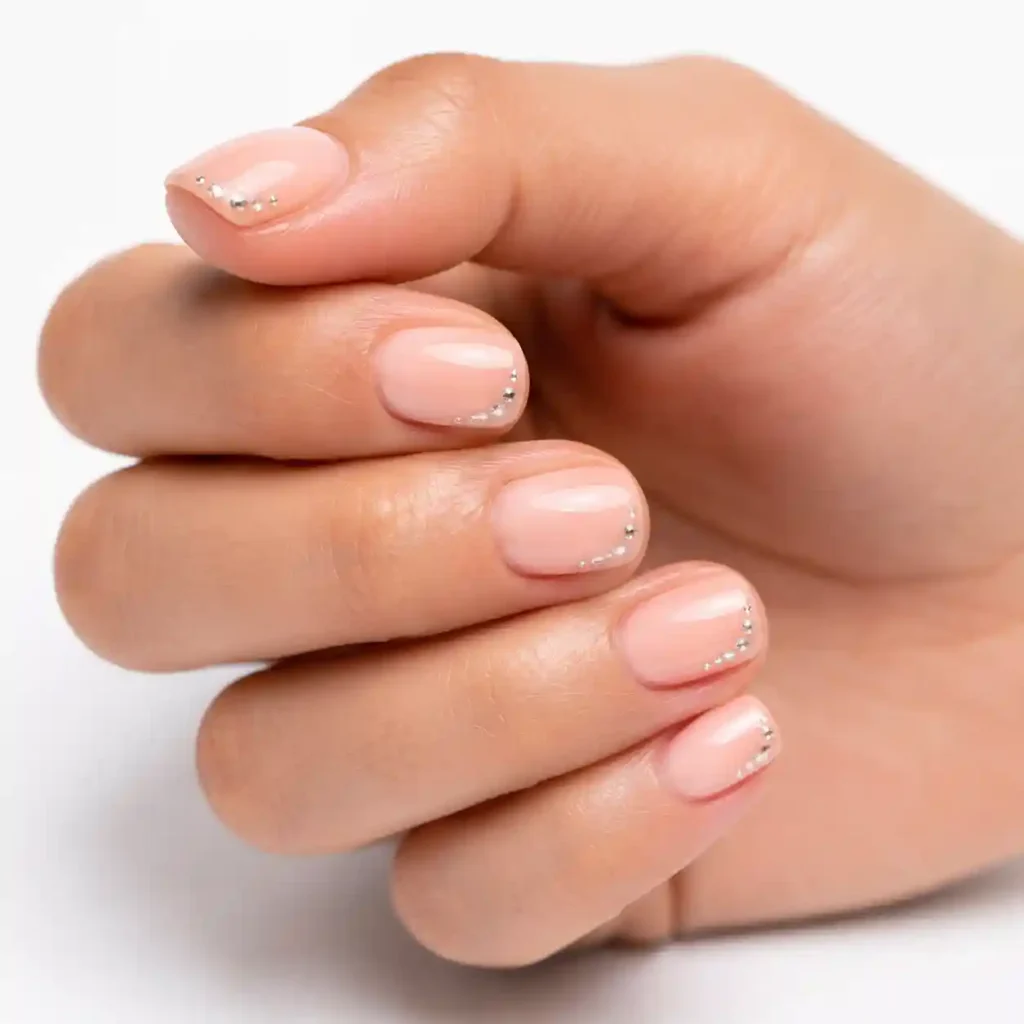 Soft Peachy Nude with Micro Rhinestones Nails