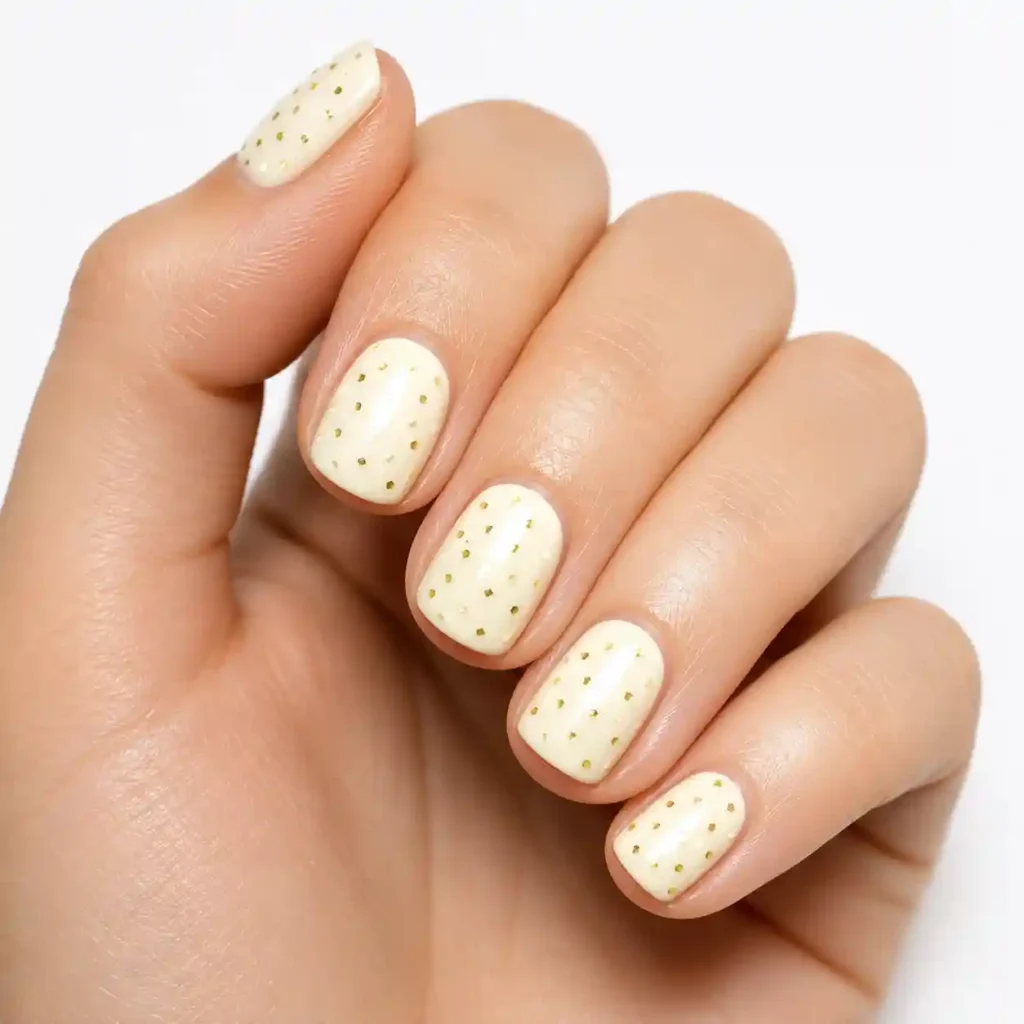 Soft White with Gold Confetti Nails
