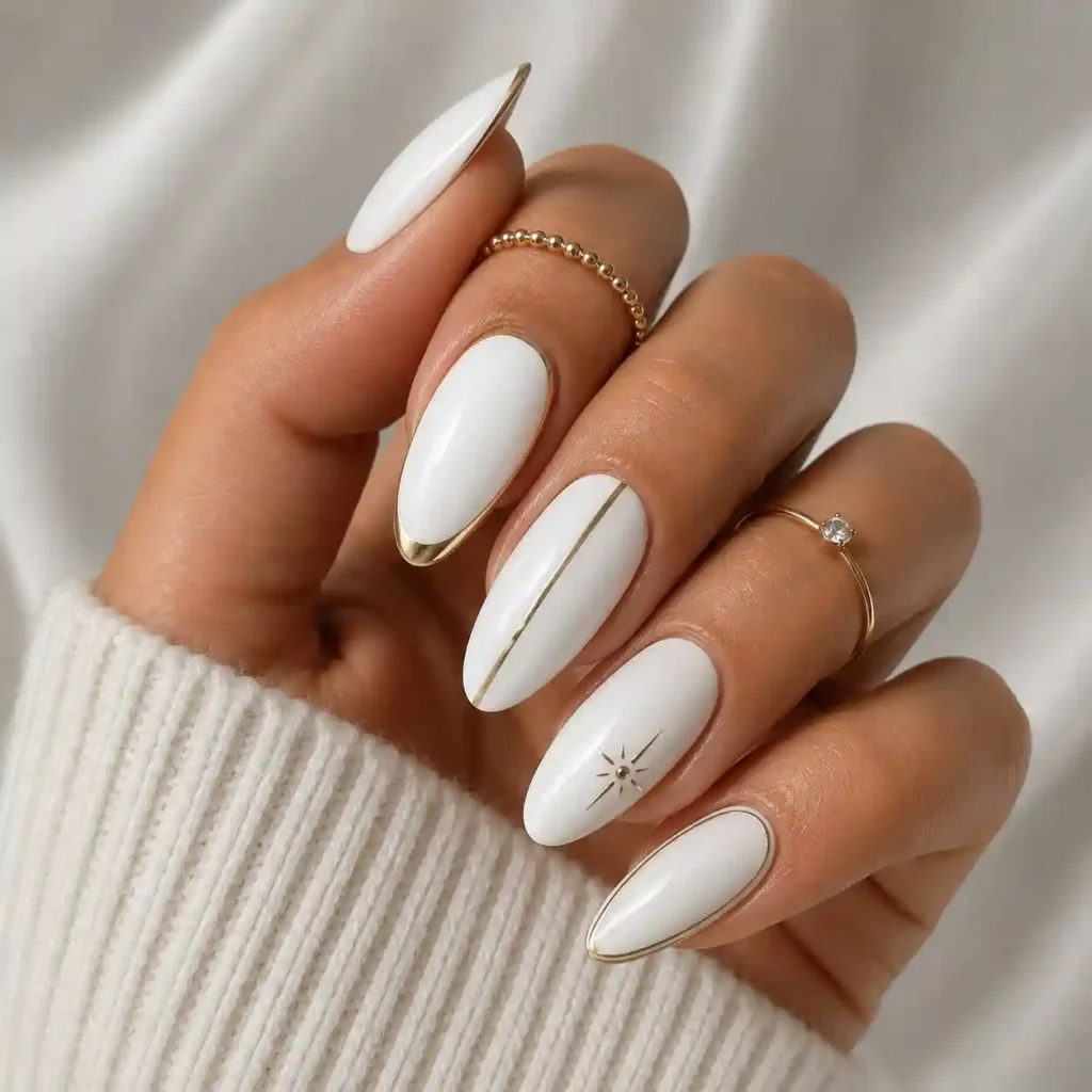 White with Metallic Accents nails