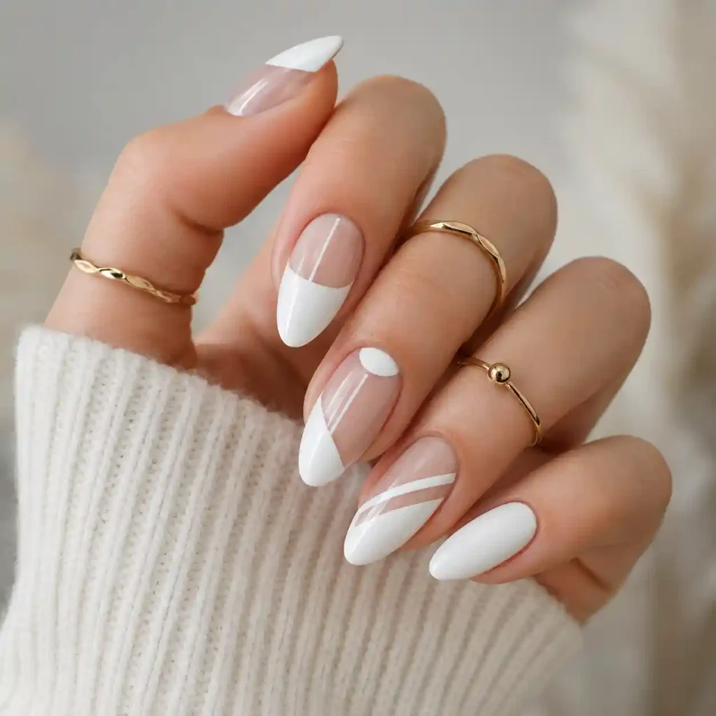 White with Negative Space Designs nails