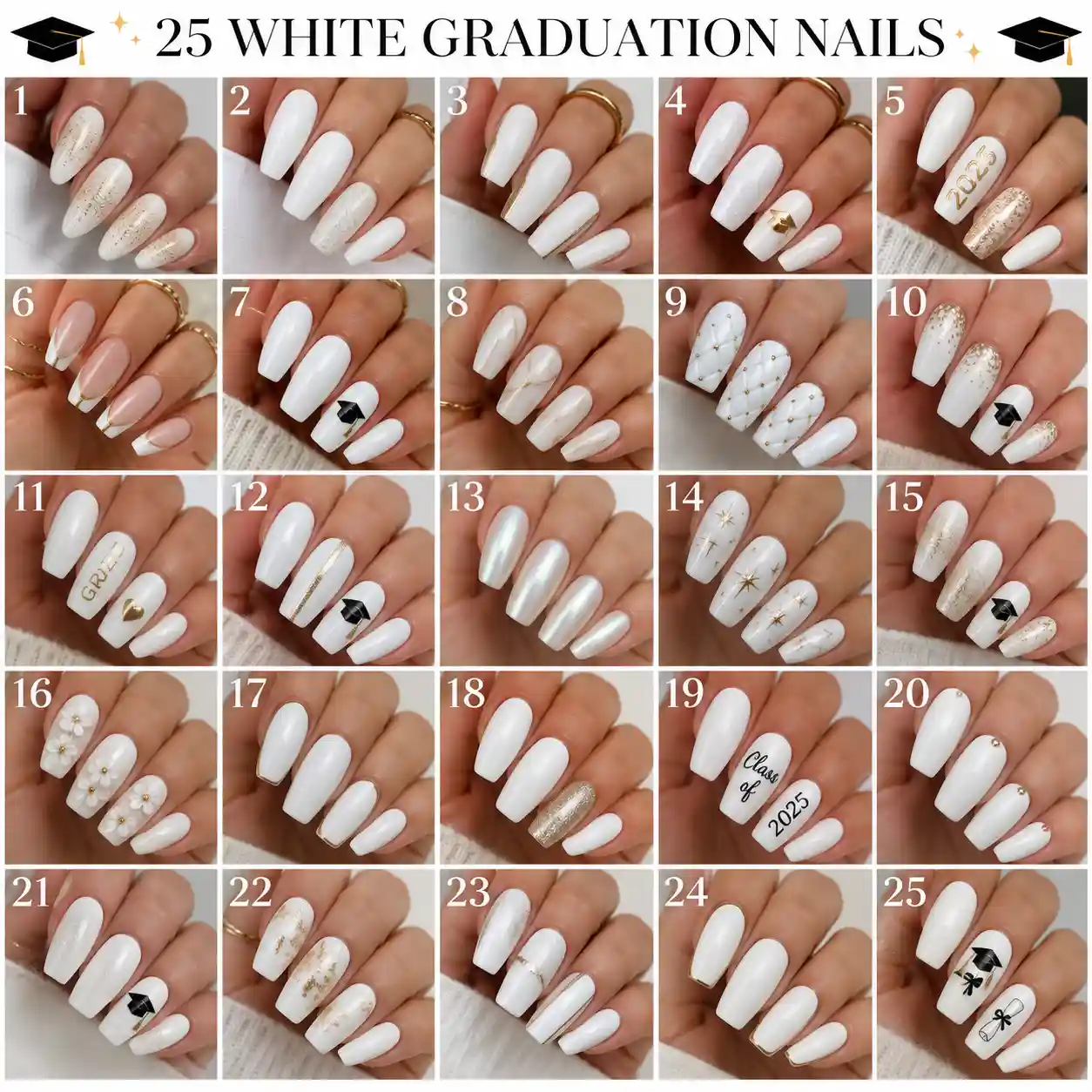 25 White Graduation Nails