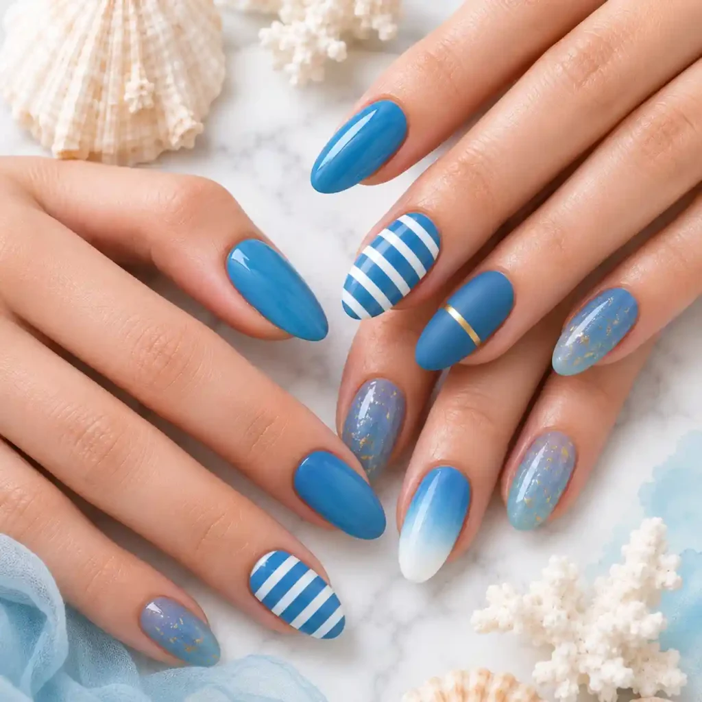 Ocean Blue Summer Nails That Look Fresh and Cool